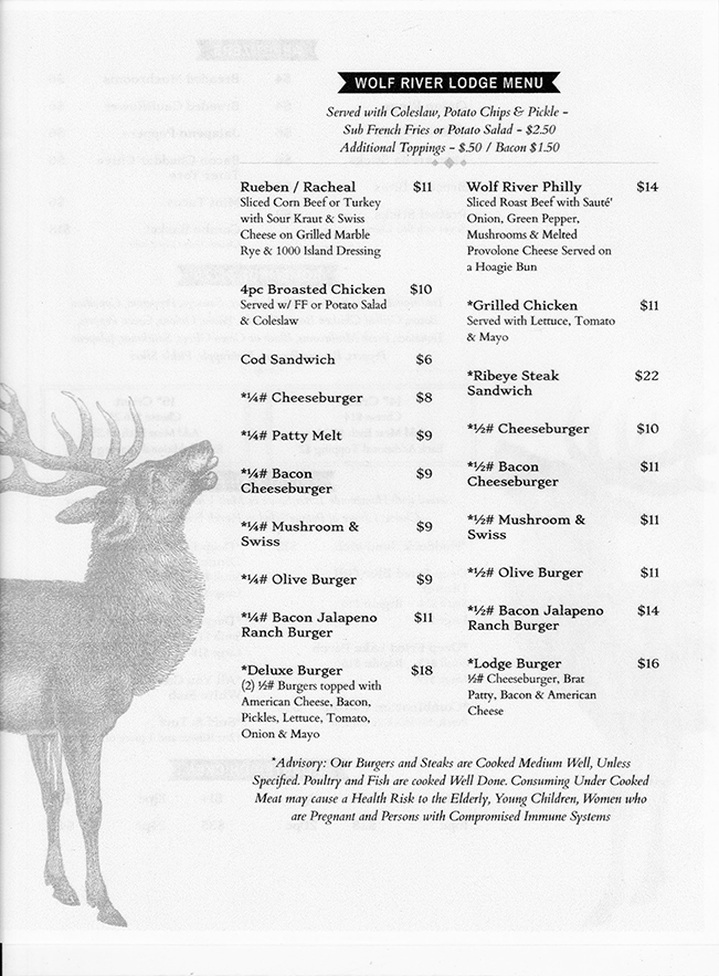 Our Menu – The Wolf River Lodge